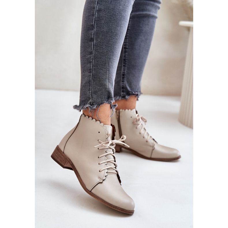 Zazoo 2964 Beige Leather Flat Boots 2