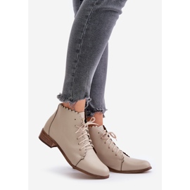 Zazoo 2964 Beige Leather Flat Boots 1
