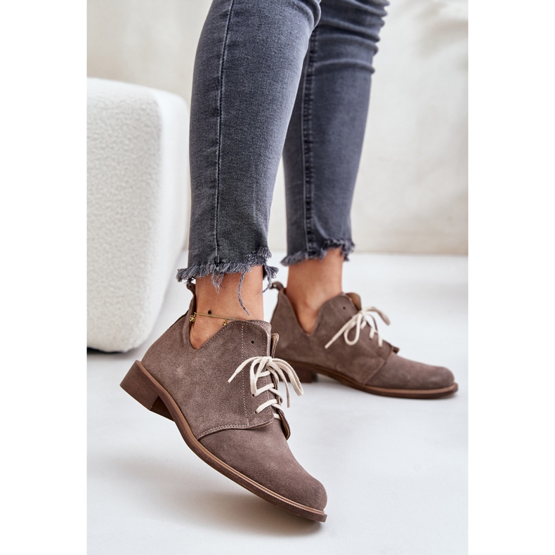 Zazoo 2959 Suede Oxfords Lace-up Shoes With Flat Heels Dark Beige 2