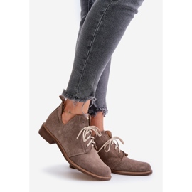 Zazoo 2959 Suede Oxfords Lace-up Shoes With Flat Heels Dark Beige 1