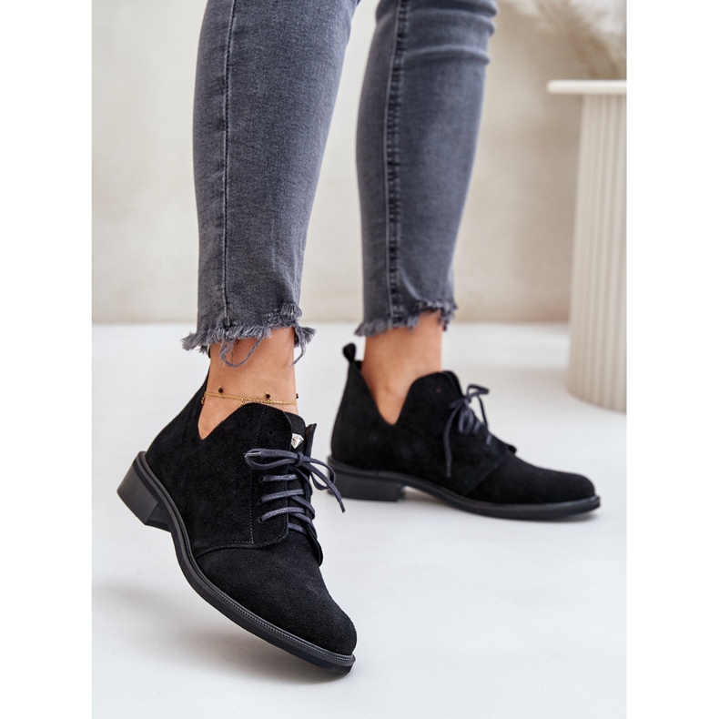 Zazoo 2959 Suede Oxfords Lace-up Shoes with Flat Heels Black 2