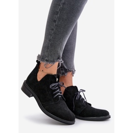 Zazoo 2959 Suede Oxfords Lace-up Shoes with Flat Heels Black 1