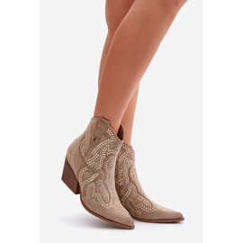 Decorated High Heel Cowboy Boots Beige Kaivina 1