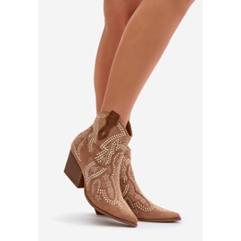 Kaivina Decorated Camel Cowboy Boots with High Heels brown 1