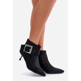 Women's Ankle Boots On A High Heel With A Decorative Buckle, Black Nirilis 1