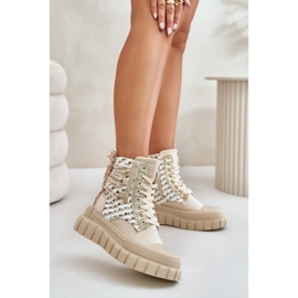 Women's High Sneakers on a Massive Platform, Light Beige Kernia 1