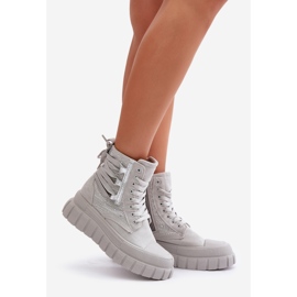 Women's High Sneakers On A Massive Platform With Decoration, Gray Zaidria grey 1