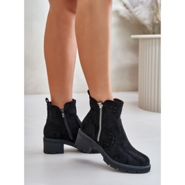 Women's Ankle Boots With An Openwork Pattern On High Heels, Black Oviria 2