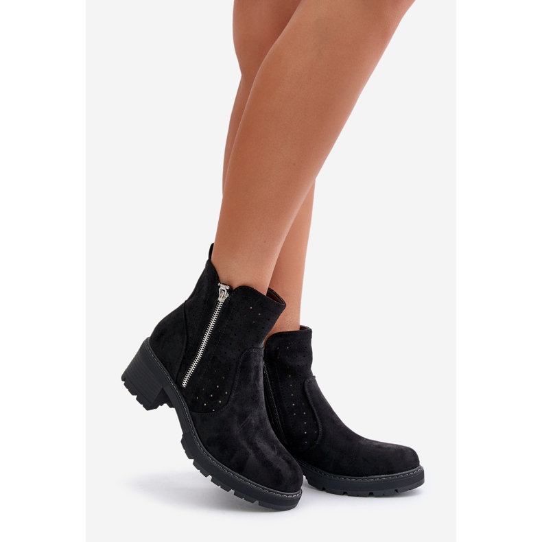 Women's Ankle Boots With An Openwork Pattern On High Heels, Black Oviria 1