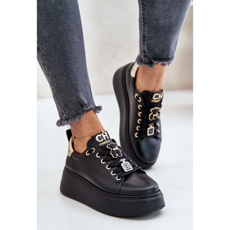 Women's Leather Sneakers With Pins On The CheBello 4596 Platform Black 2