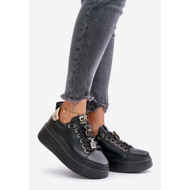 Women's Leather Sneakers With Pins On The CheBello 4596 Platform Black 1