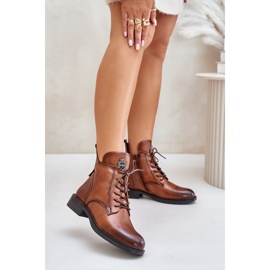 Insulated flat ankle boots with Camel Leonise decoration brown 2