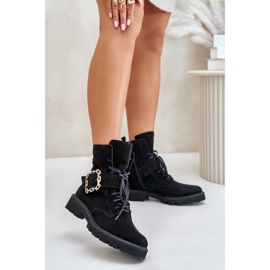 Zazoo 2951 Suede Ankle Boots With Decorative Buckle, Black 2
