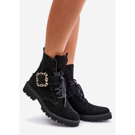 Zazoo 2951 Suede Ankle Boots With Decorative Buckle, Black 1