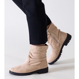 Beige ruffled ankle boots made of eco-suede Hinda 1