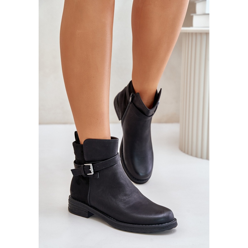 Insulated flat-heeled ankle boots with a strap, Black Sabamessa 2 Insulated flat-heeled ankle boots with a strap, Black Sabamessa 2