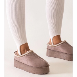 Dark beige slippers decorated with embroidery on a high platform by Luanela 1