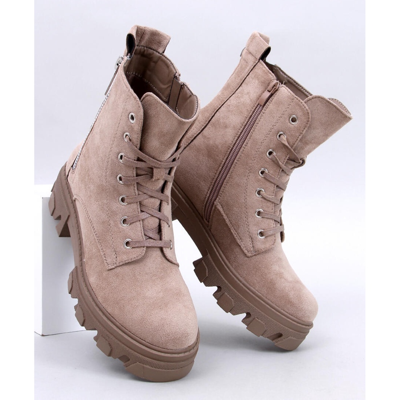 Healy Khaki lace-up ankle boots with a thick sole beige 1