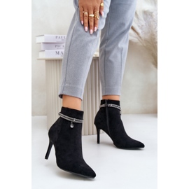 Insulated Ankle Boots On A High Heel With A Decorative Strap Eco Suede Vinceza 16469 Black 2