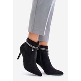 Insulated Ankle Boots On A High Heel With A Decorative Strap Eco Suede Vinceza 16469 Black 1
