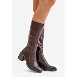 Jezzi Insulated Mid-Calf Eco Leather High Heel Boots Brown Ellithira 1 Jezzi Insulated Mid-Calf Eco Leather High Heel Boots Brown Ellithira 1