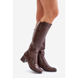 Jezzi Over-the-knee eco-leather high-heeled boots, brown, Izanae 1 Jezzi Over-the-knee eco-leather high-heeled boots, brown, Izanae 1