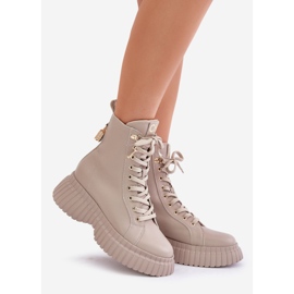 Leather Boots On A Platform With A Zipper With A Decorative Padlock CheBello 4517 Beige 1