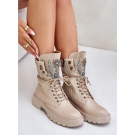 S.Barski Eco Leather Worker Boots With Decoration, Insulated D&amp;A MR880-080 Beige 2