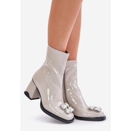 S.Barski Lacquered Women's Boots On High Heel With Decoration D&amp;A MR880-019 Light Gray grey 1