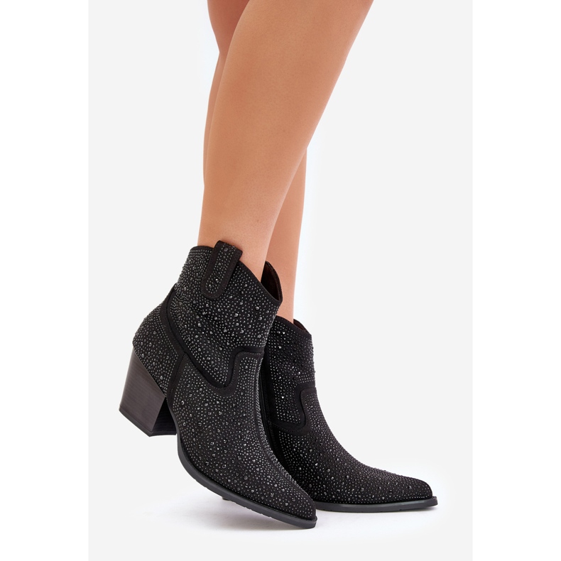 Decorated Cowboy Boots On High Heels With Pointed Toes S.Barski HY42-121 Black 1