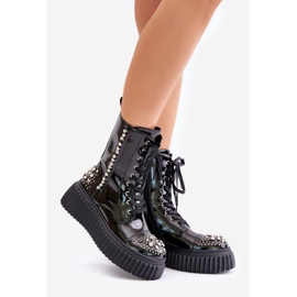 S.Barski Patent leather ankle boots with decoration on the D&amp;A MR880-079 platform, black 1