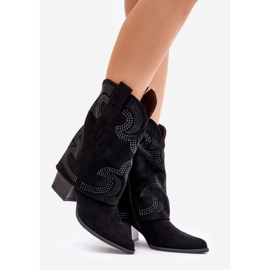 Decorated Mid-Calf Cowboy Boots On High Heel S.Barski HY42-153 Black 1