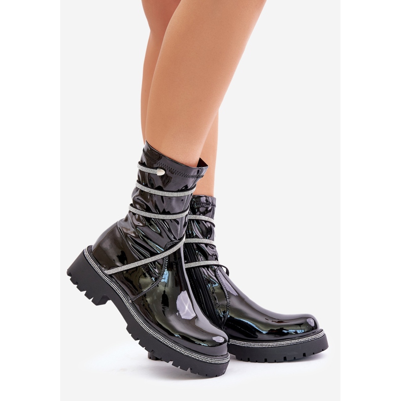 Patent Ankle Boots With Decoration Black Kikizelle 1