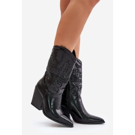 Black Arlitta Insulated Cowboy Boots On A High Heel With Decoration 1
