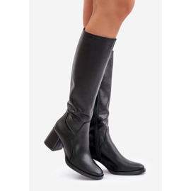 Leather High Heel Boots Over The Knee Warm Sergio Leone KZ231-S Black 1 Leather High Heel Boots Over The Knee Warm Sergio Leone KZ231-S Black 1