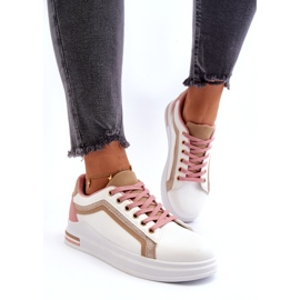 Women's sports sneakes with beige glitter white 4