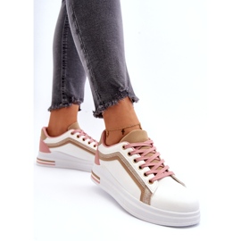 Women's sports sneakes with beige glitter white 5