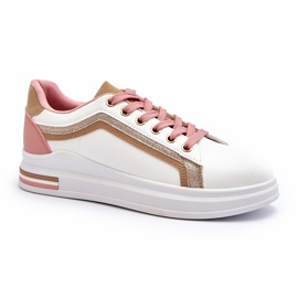 Women's sports sneakes with beige glitter white 1