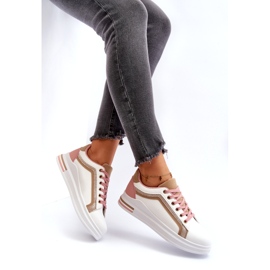 Women's sports sneakes with beige glitter white 7