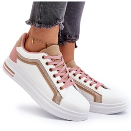 Women's sports sneakes with beige glitter white 9
