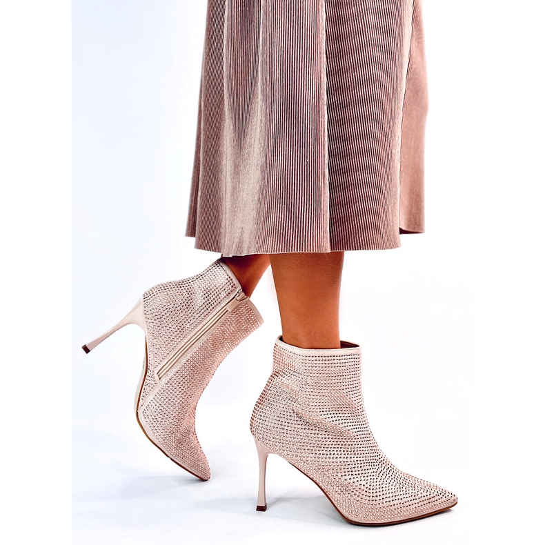 High heel ankle boots with Demish Champagne crystals pink 5