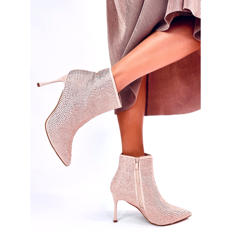 High heel ankle boots with Demish Champagne crystals pink 6
