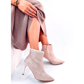 High heel ankle boots with Demish Champagne crystals pink 7