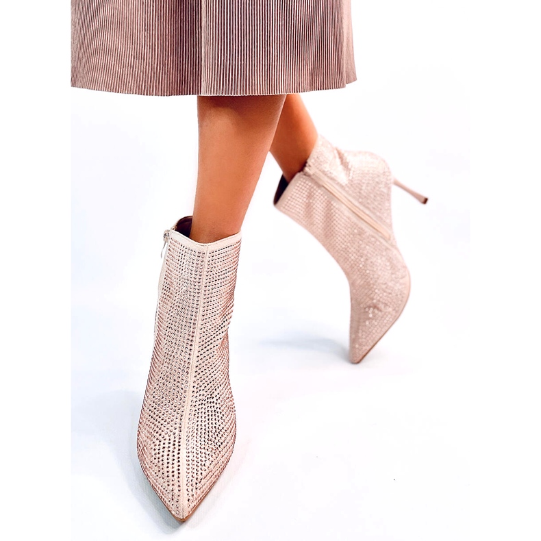 High heel ankle boots with Demish Champagne crystals pink 4