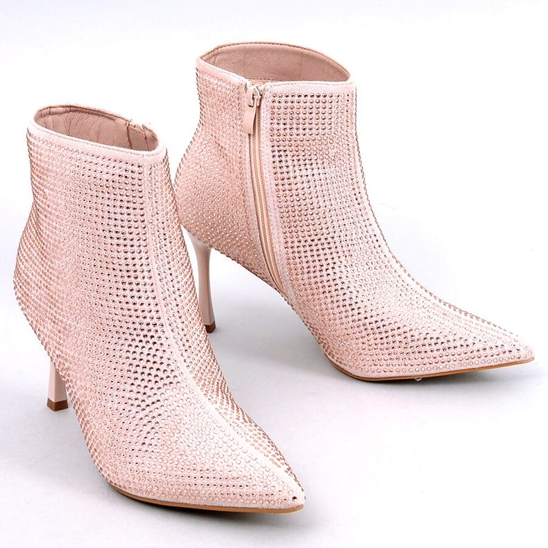 High heel ankle boots with Demish Champagne crystals pink 3