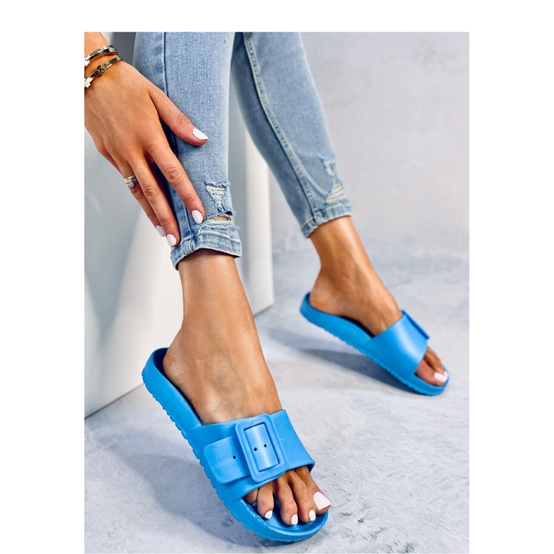 Romero L.BLUE rubber flip-flops with buckle - Inello 1