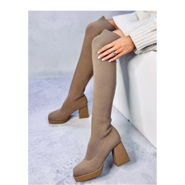 Hilary Khaki high-heeled sock boots - Inello brown 2