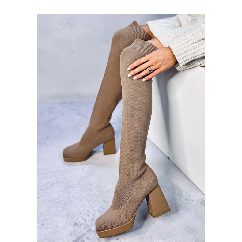 Hilary Khaki high-heeled sock boots - Inello brown 2