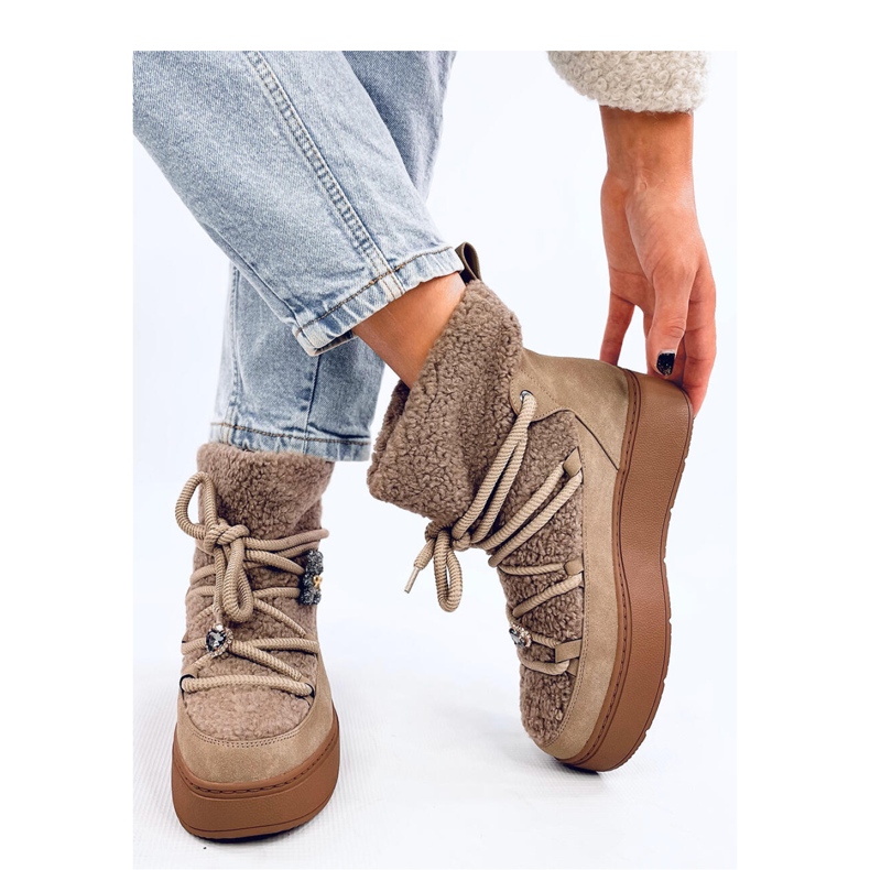 Khaki snow boots with shearling brown 2