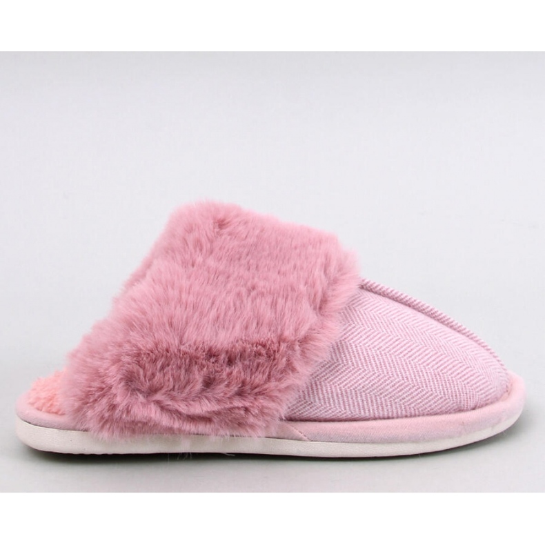 Allens Dusty Pink herringbone slippers with fur - Inello 1